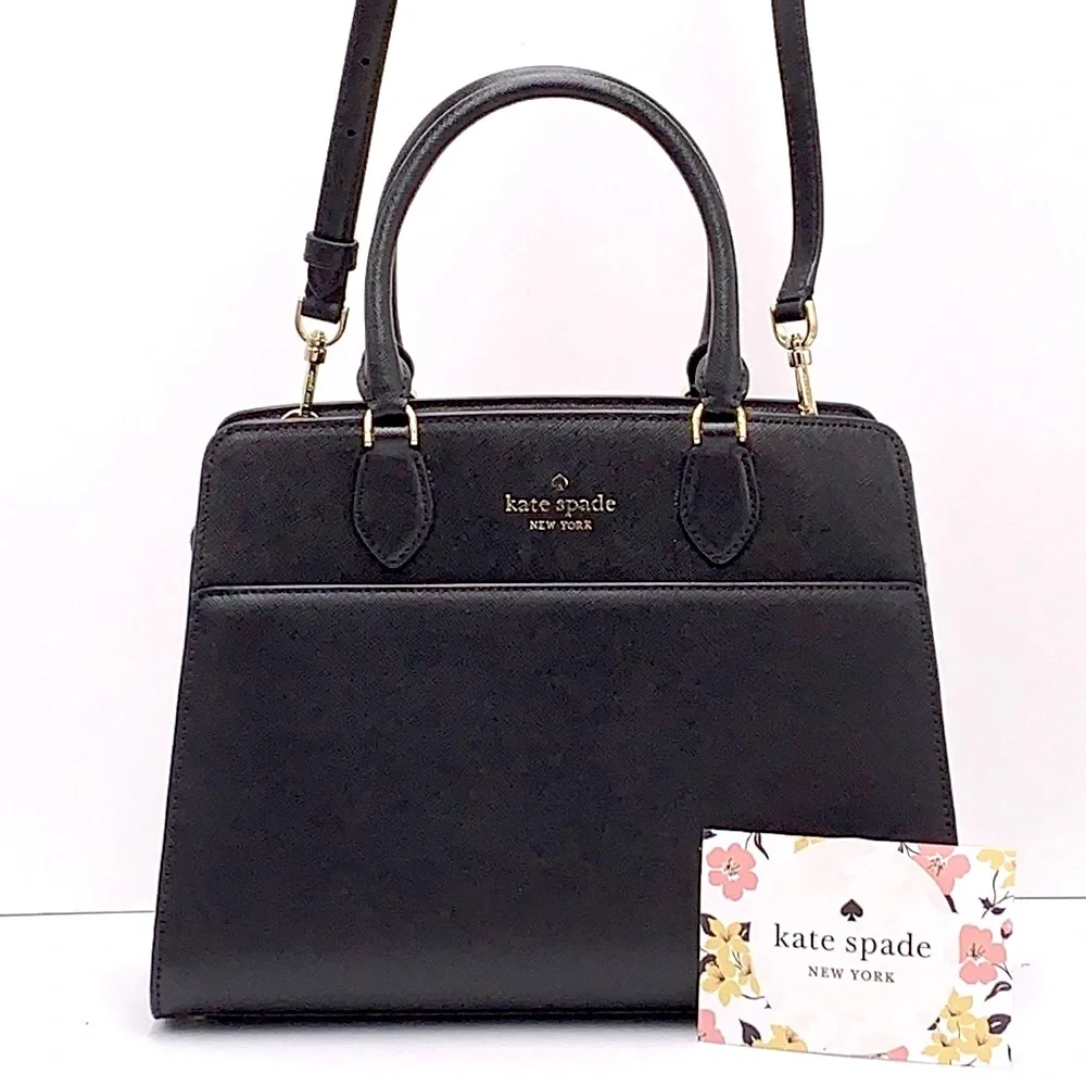 KATE SPADE Madison Saffiano Leather Medium Satchel BLACK COLOR